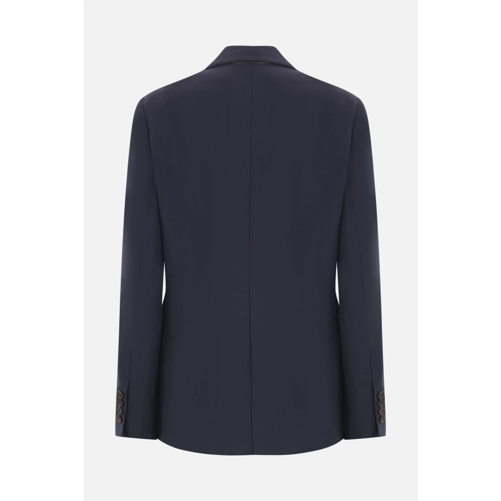 BRUNELLO CUCINELLI Blauwe Twill Jas met Monile Borduurwerk Blue Dames