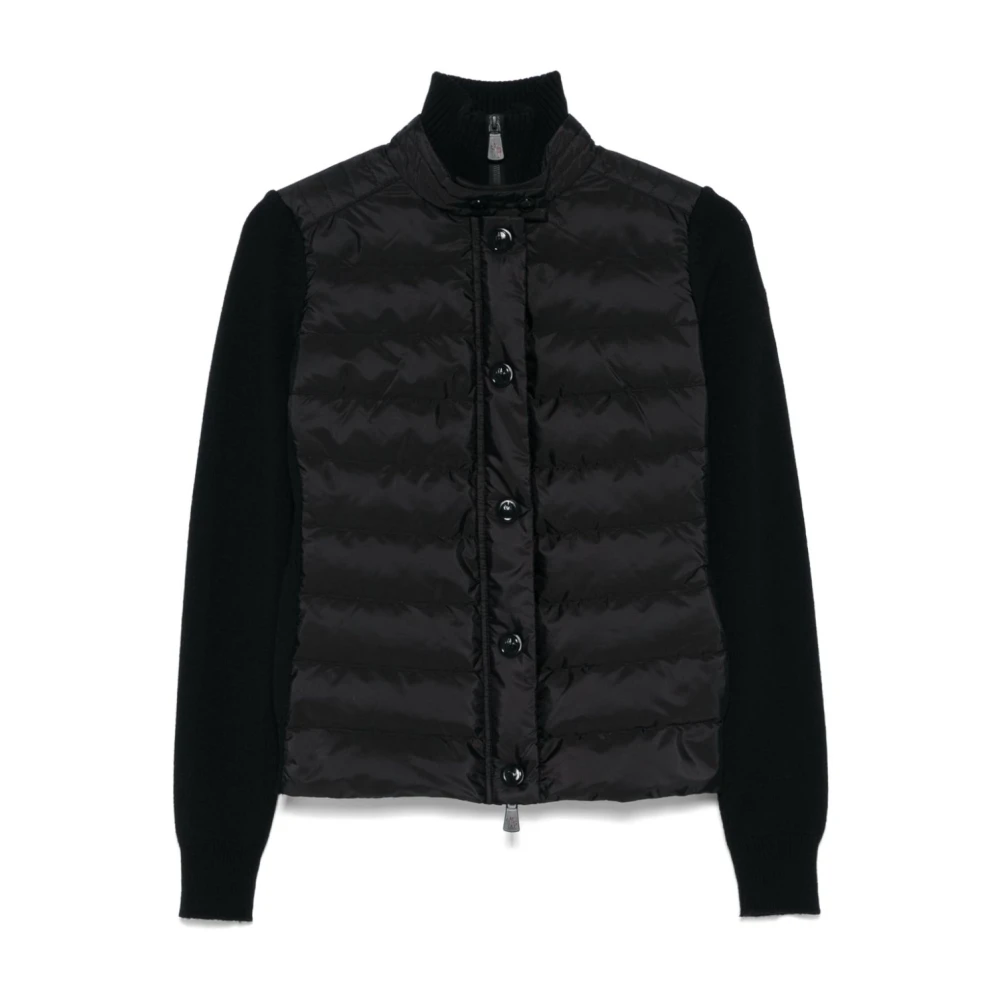 Moncler Zwarte Gewatteerde Wol en Nylon Jas Black Dames
