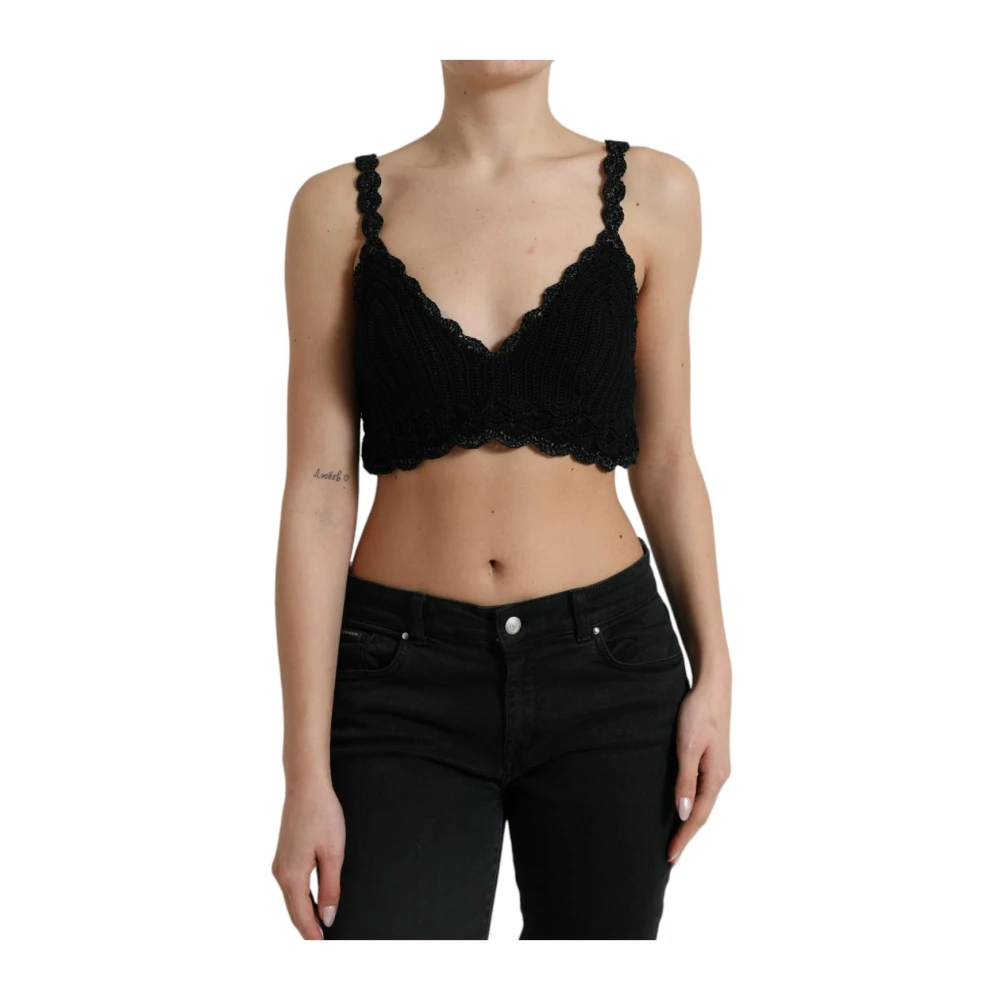 Dolce & Gabbana Women's Black Crochet Knit Bustier Corset Top - Sleeveless Tops - Xl - Tops