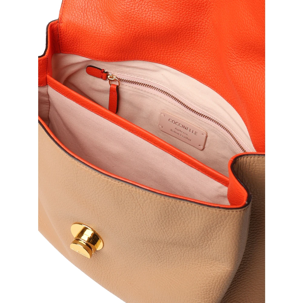 Coccinelle Beige Leren Schoudertas met Draaisluiting Beige Dames