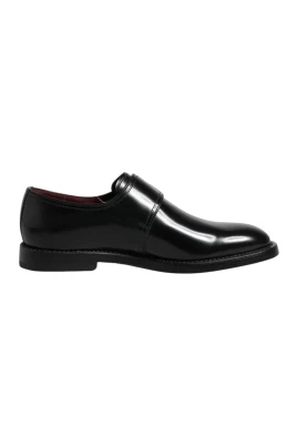 Svart Läder Monk Strap Derby Skor