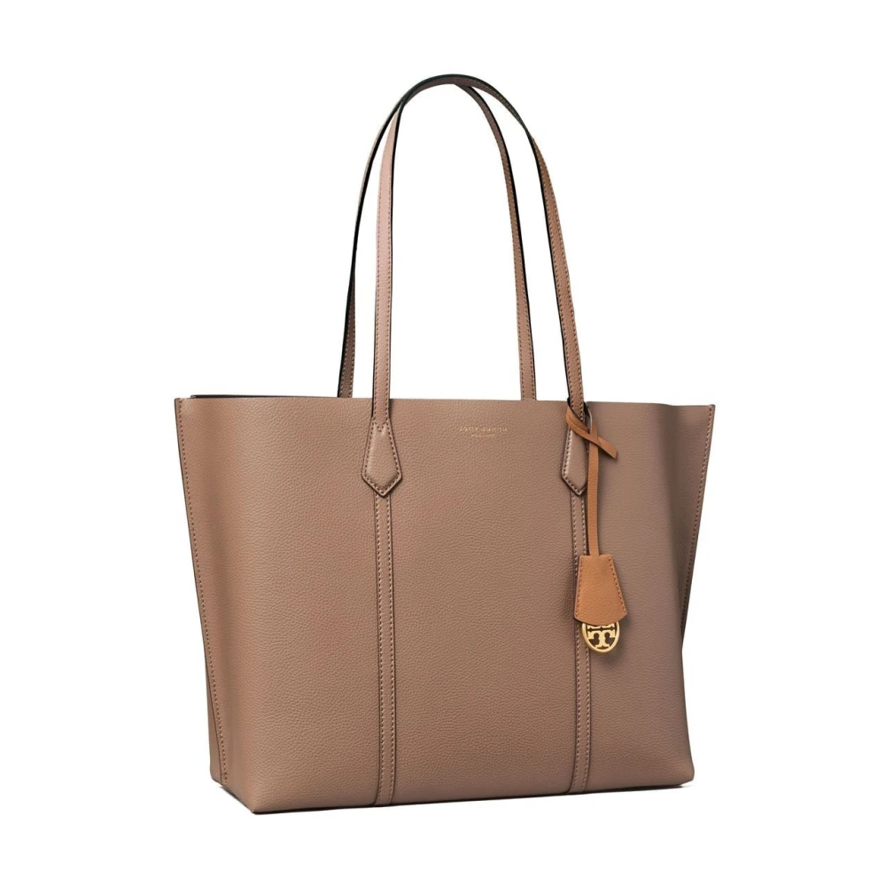 TORY BURCH Gestructureerde Leren Logo-Print Tote Tas Brown Dames