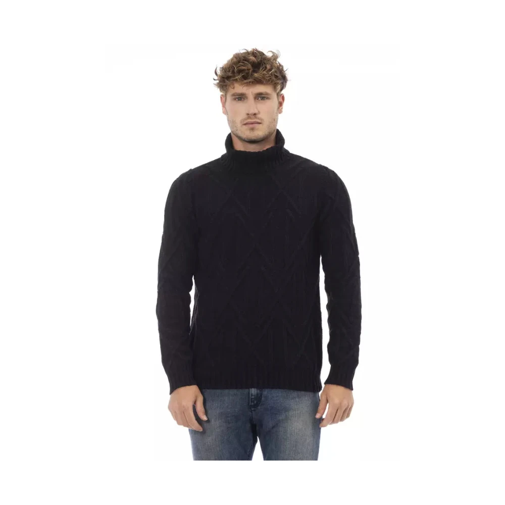 Alpha Studio Zwarte Merino Wol Turtleneck Sweater Black Heren