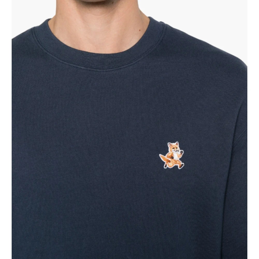 Maison Kitsuné Blauwe Fox Logo Crewneck Sweatshirt Blue Heren