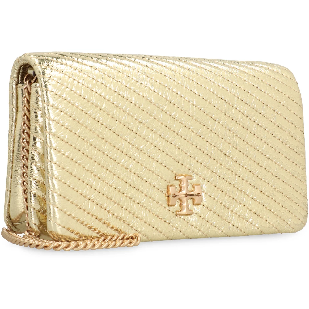 TORY BURCH Metallic Leren Portemonnee met Kettingriem Yellow Dames