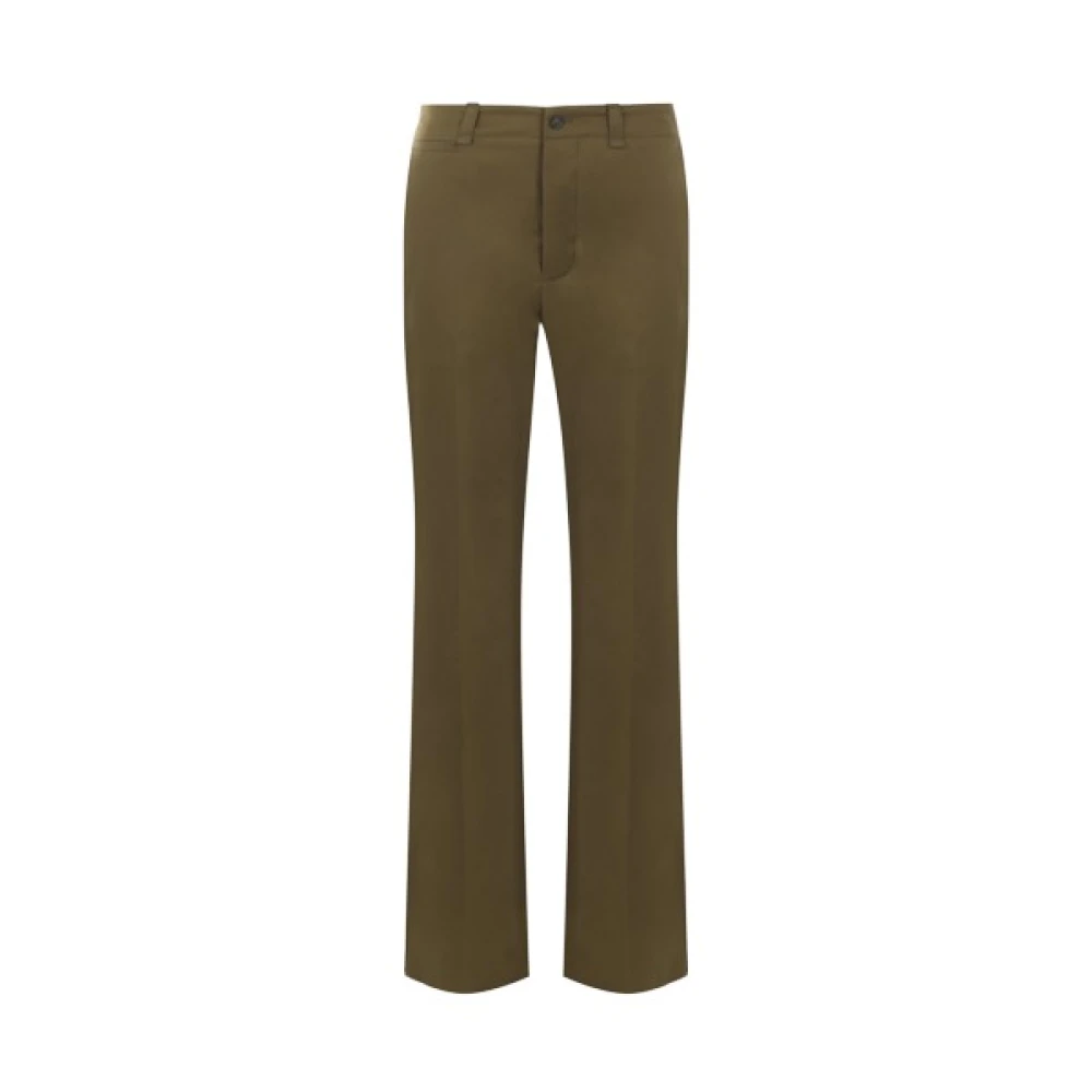 Saint Laurent Straight Leg Cotton Twill Trousers Brown Dames