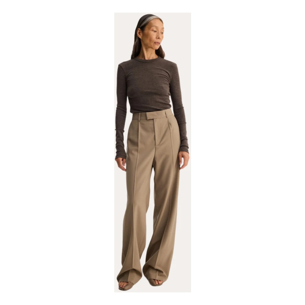 Róhe Bruin Melange Wol Crewneck Longsleeve Brown Dames