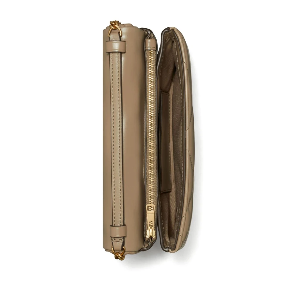 TORY BURCH Gewatteerde leren portemonnee met kettingriem Beige Dames