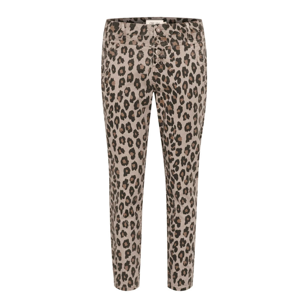 Cream Leopard Mix Twill Broek Slim Fit Brown Dames