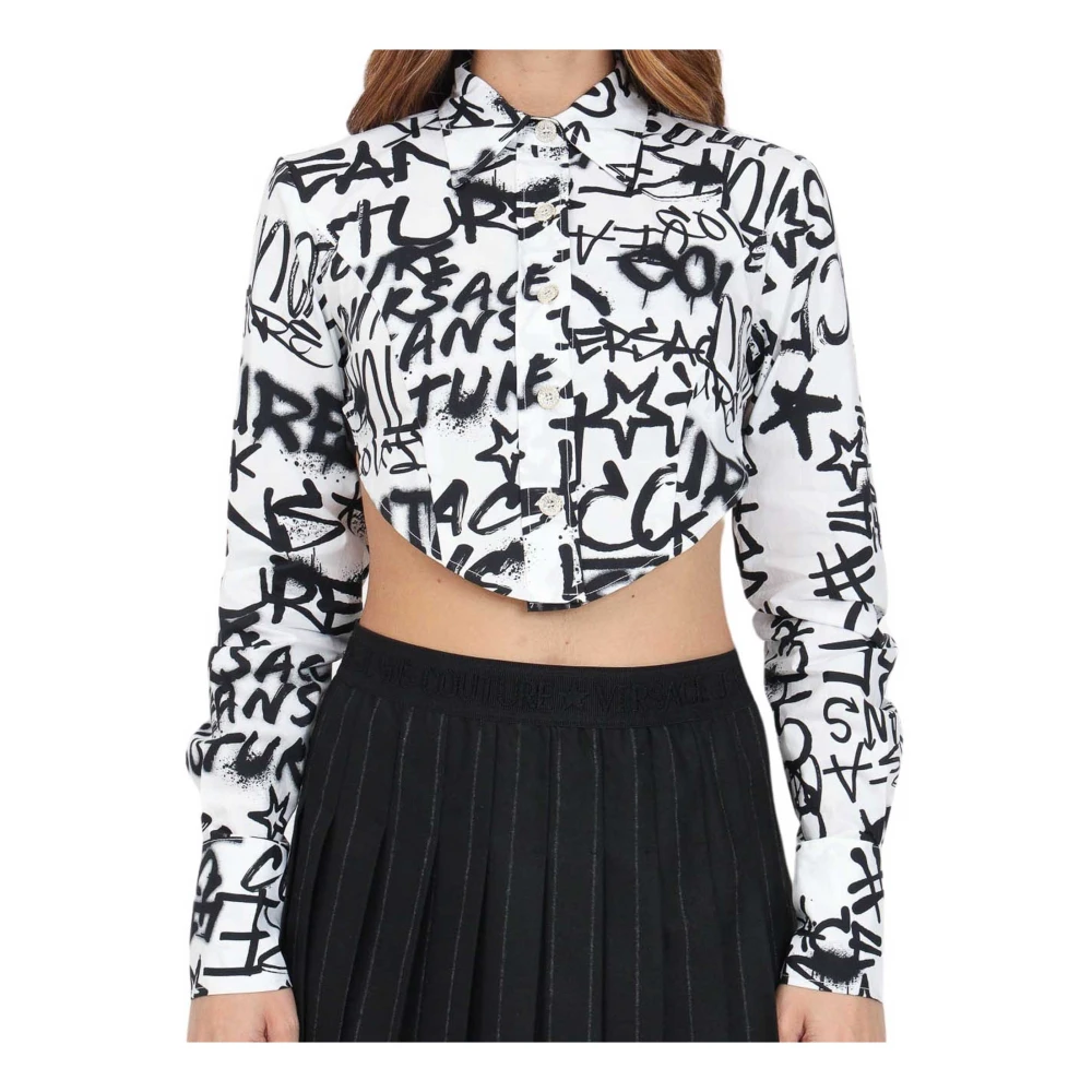 Versace Jeans Couture Graffiti Print Overhemd met Lange Mouwen en Open Rug White Dames
