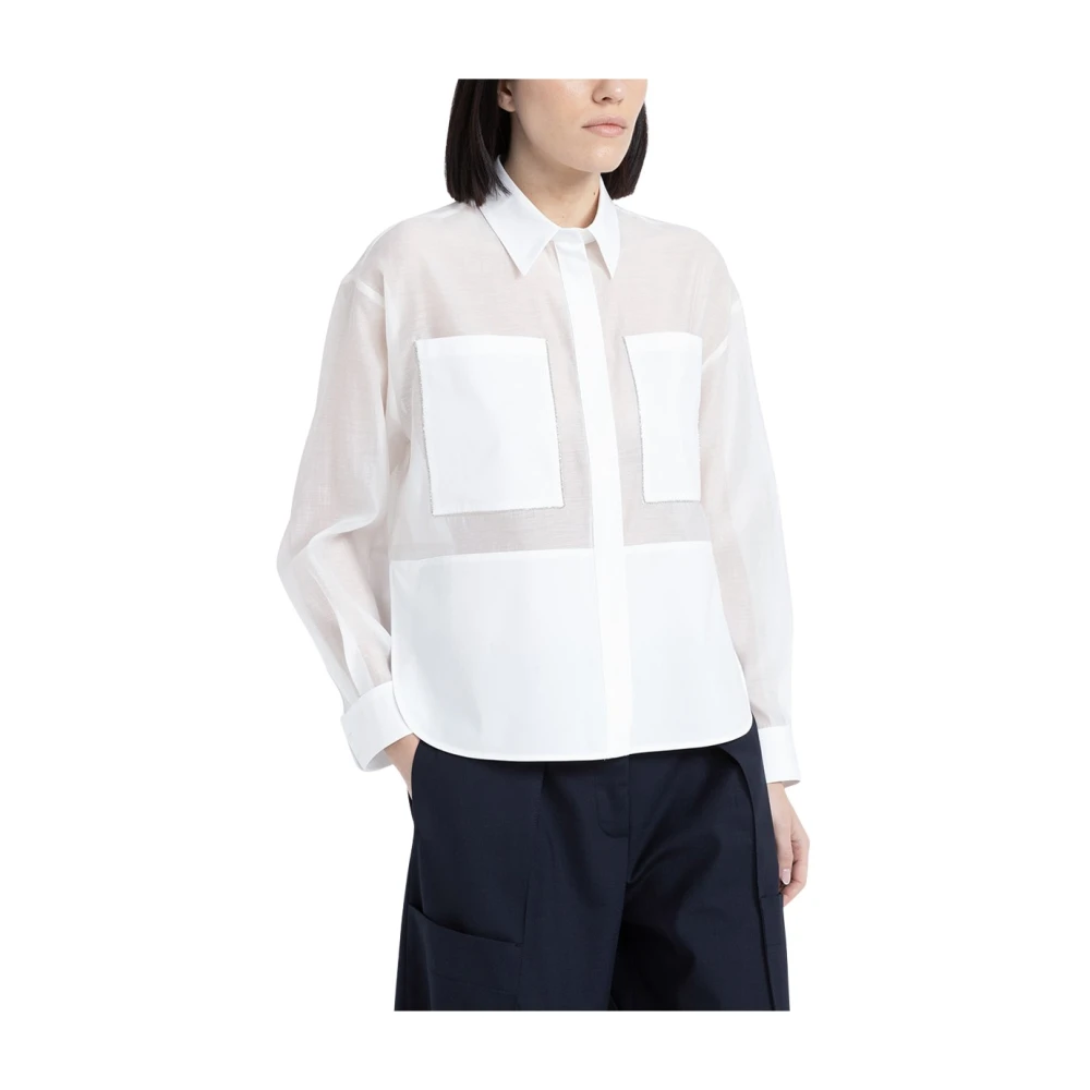 PESERICO Ondoorzichtige katoen-zijden organza shirt White Dames