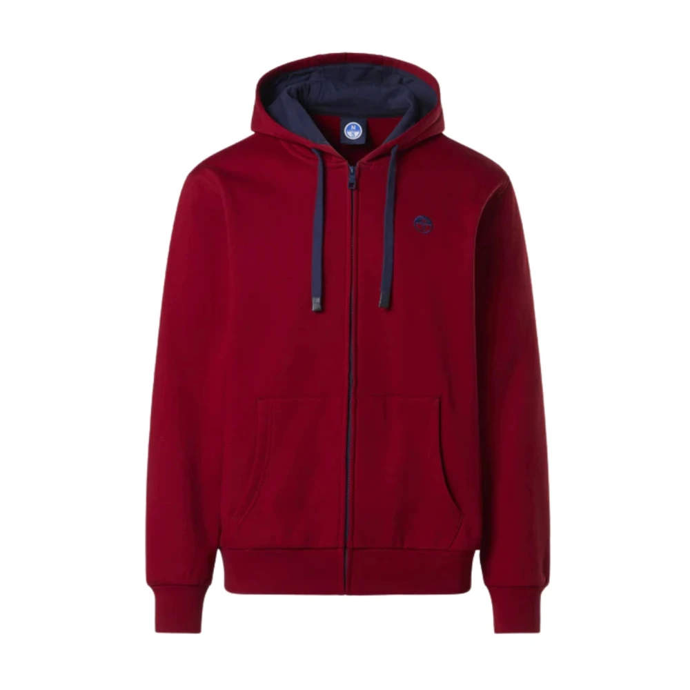 North Sails , Zip-Throughs, Male, Red, L, Full-Zip Hoodie With Embroidered Logo