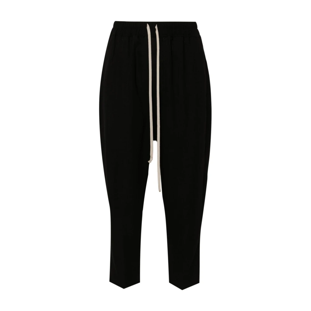 Rick Owens Black Wool Drawstring Cropped Trousers - Female - Tapered Trousers - S - Trousers