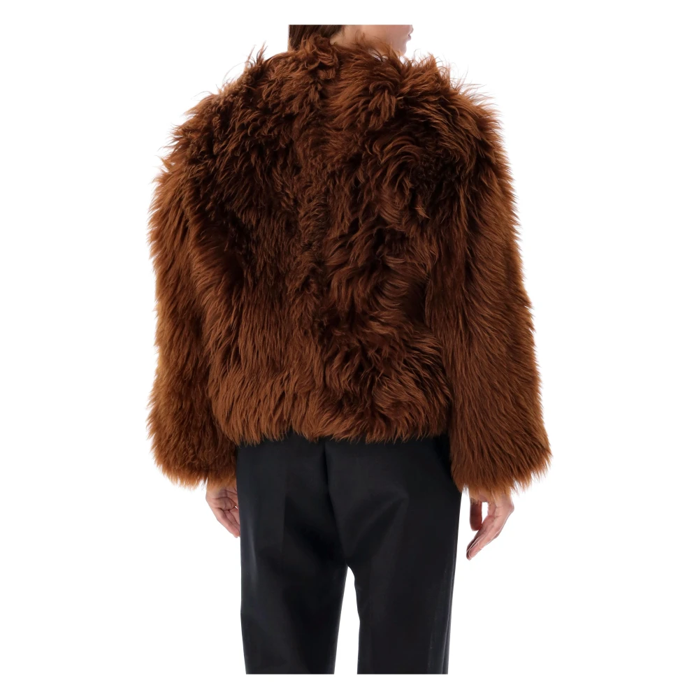 Tom Ford Korte Shearling Jas Wit Brown Dames