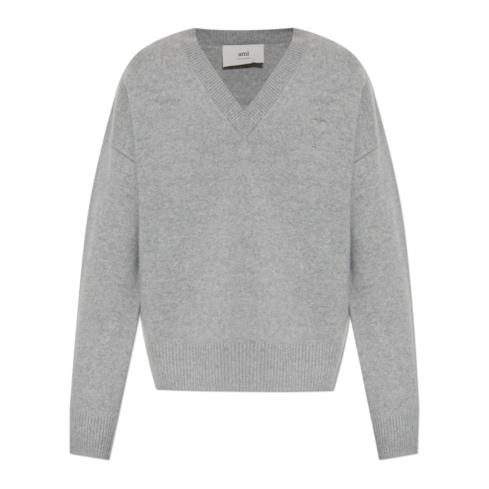 Ami Paris Uomo Grigio Maglione Con Logo