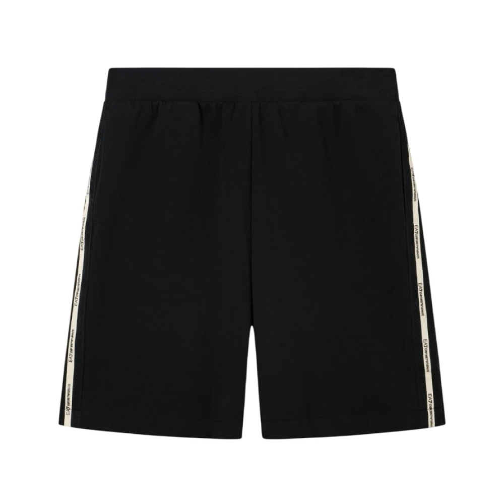 Emporio Armani Ea7 Herr Svart Shorts Xl, Bomull, Logo Series Cotton-Blend Interlock Bermuda Shorts