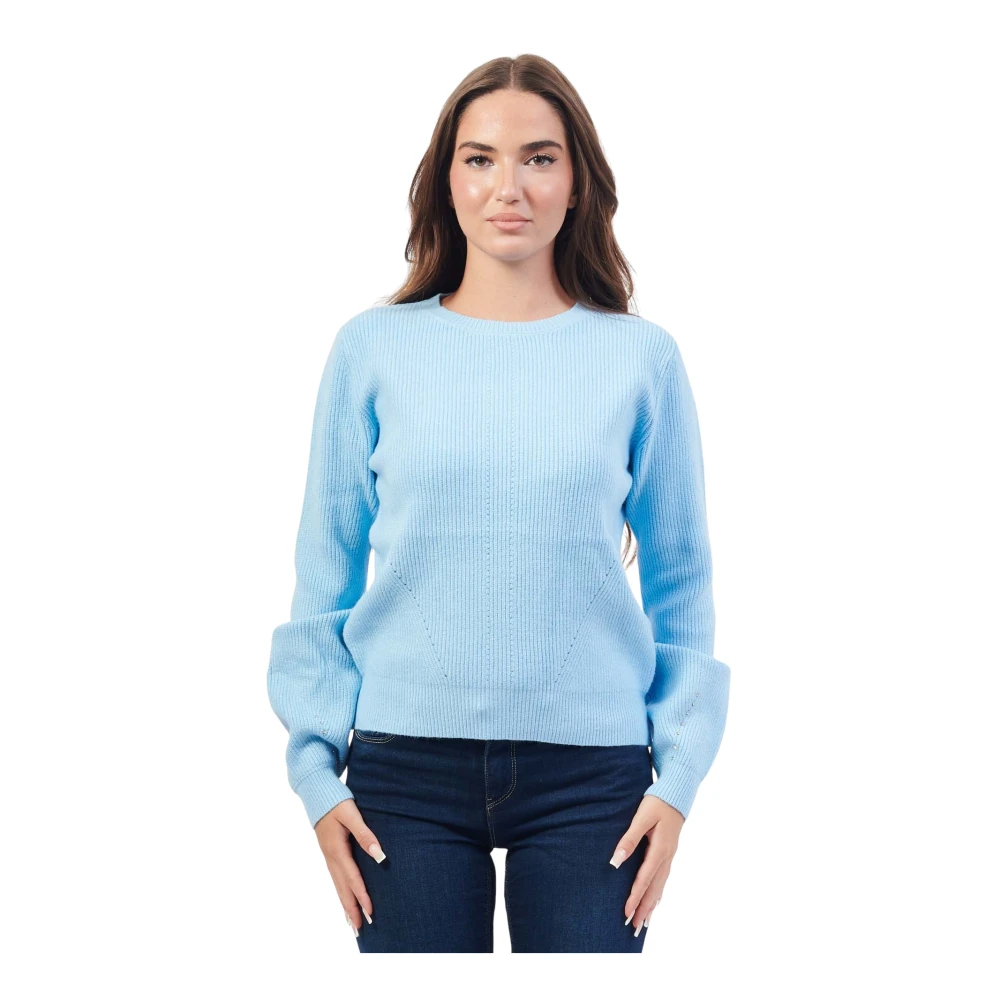 Fracomina Blauwe Crewneck Sweater met Mouwapplicaties Blue Dames