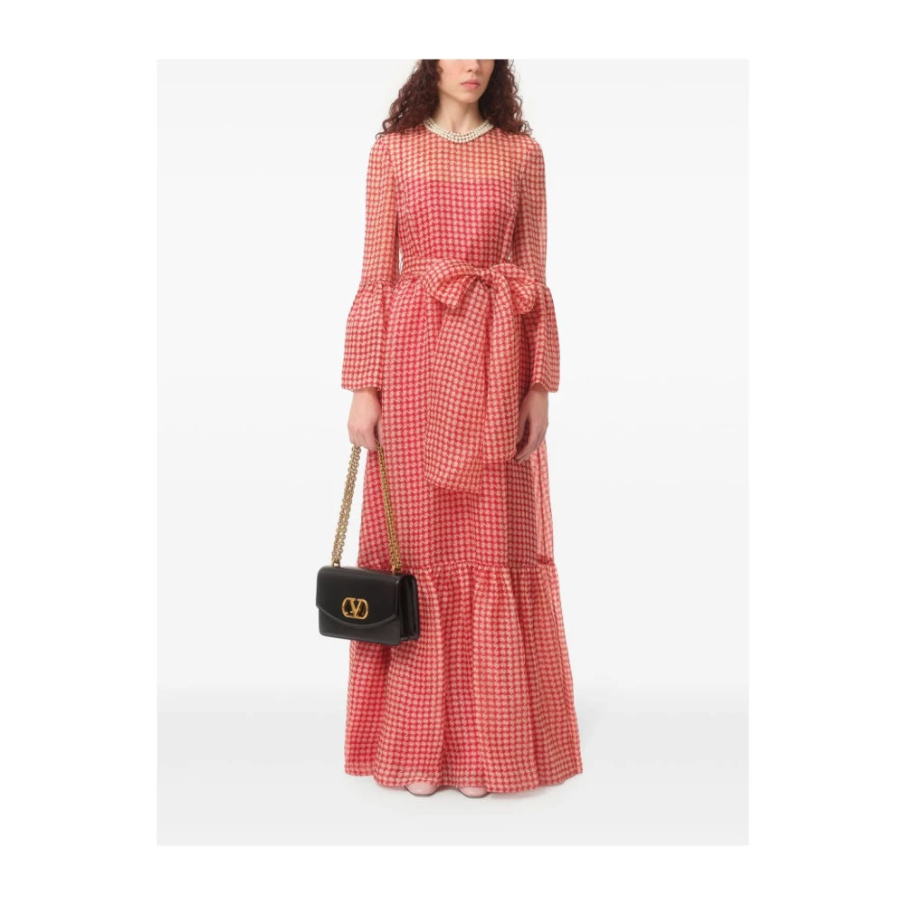 Valentino Garavani Lange Vichy Jurk met Taille Strik Pink Dames