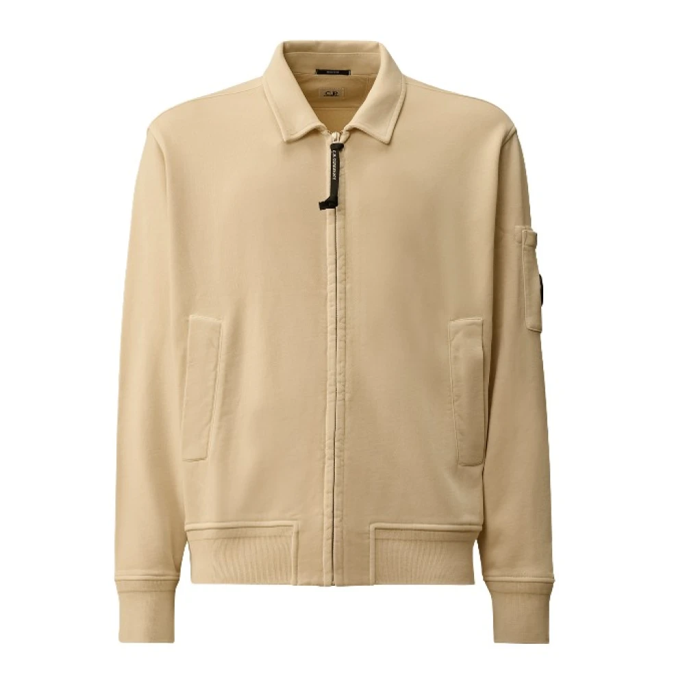 C.p. Company Men's Beige Zip-Throughs, Xl, Cotton Diagonal Fleece Zip Sweatshirt