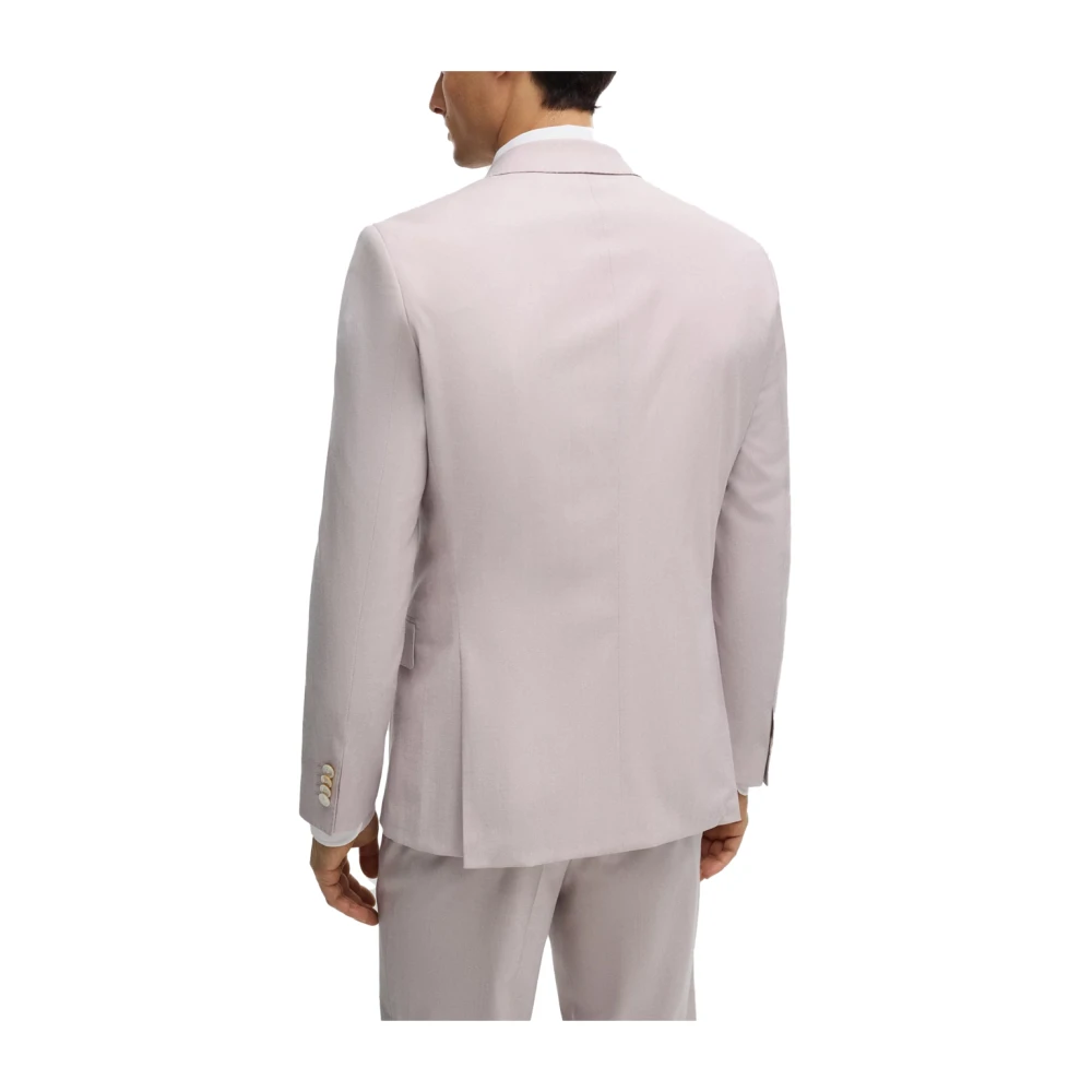 Hugo Boss Slim Fit Driedelig Wollen Pak Pink Heren