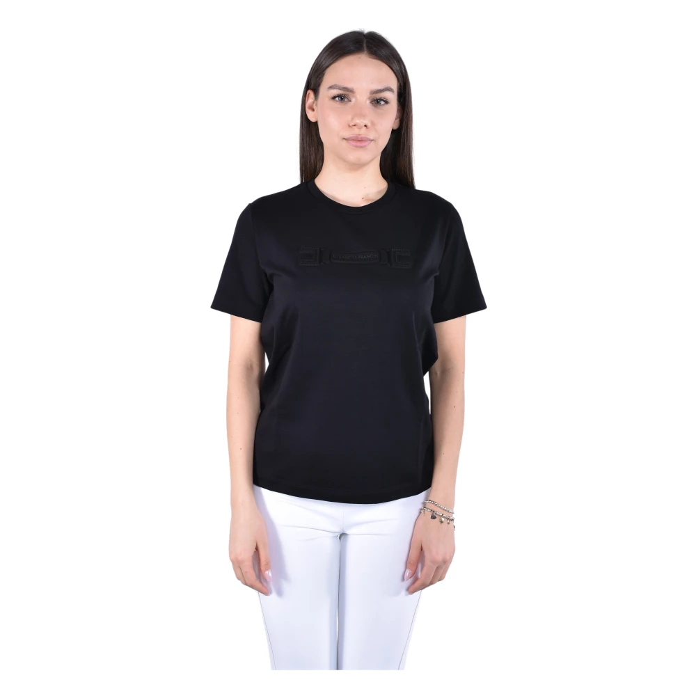 Elisabetta Franchi Black T-Shirts, Female, S, Jersey Crewneck T-Shirt