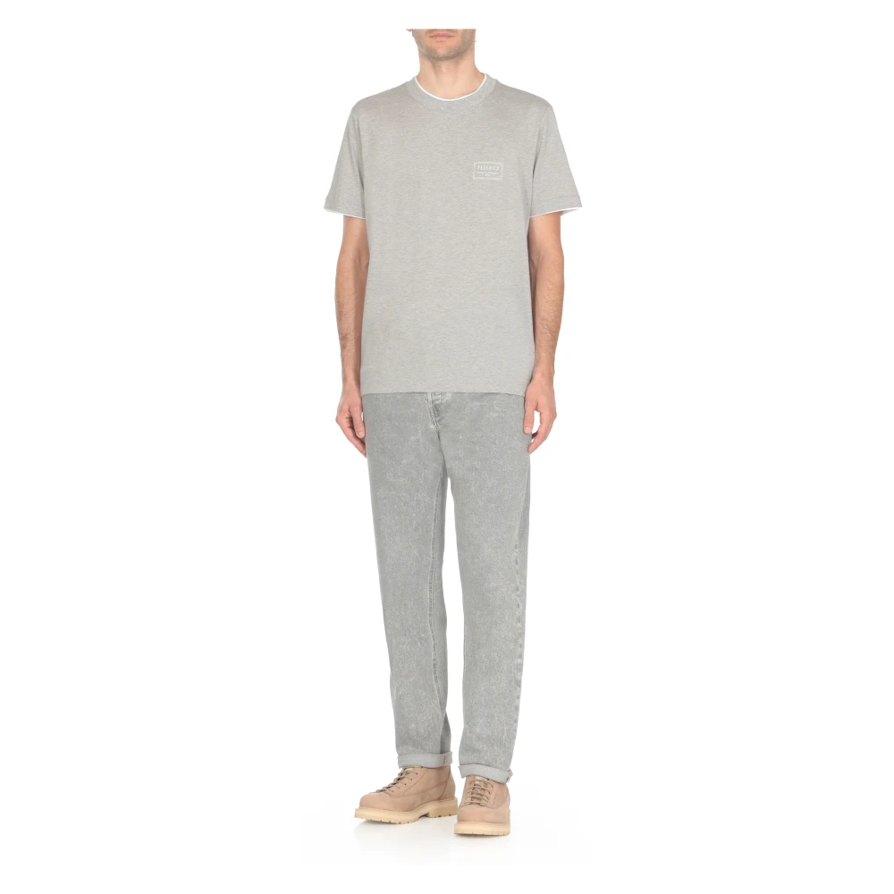 PESERICO Grijze Katoenen T-shirt met Logo Gray Heren