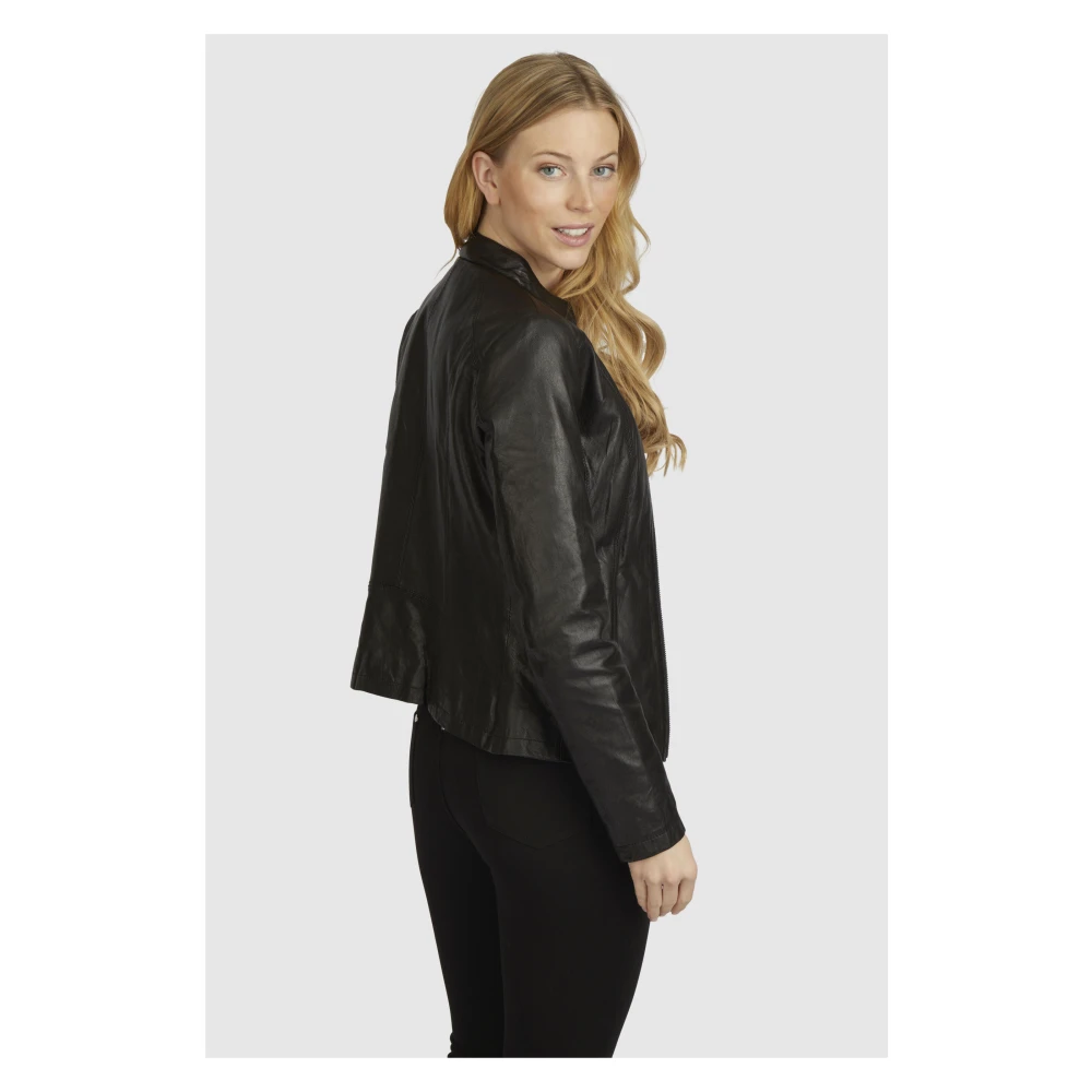Bugatti Elegante leren jas met opstaande kraag Black Dames