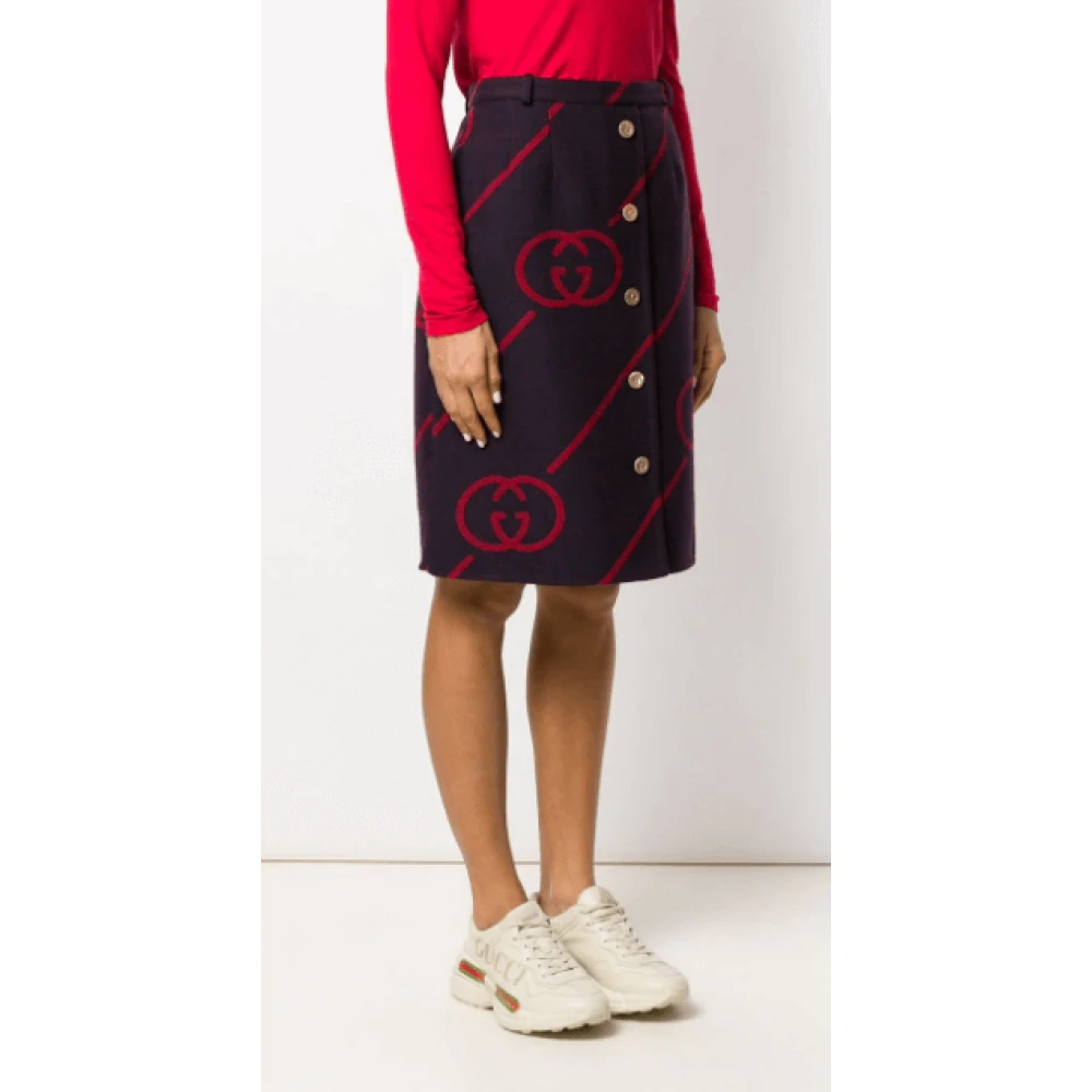 Gucci Omkeerbare wollen rok met in elkaar grijpende G`s Red Dames