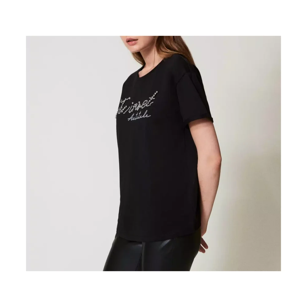 Twinset Logo Lurex T-shirt Black Dames
