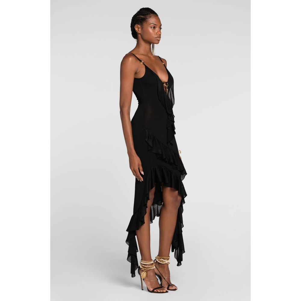 Roberto Cavalli Jurk met asymmetrische plooien en diep decolleté Black Dames