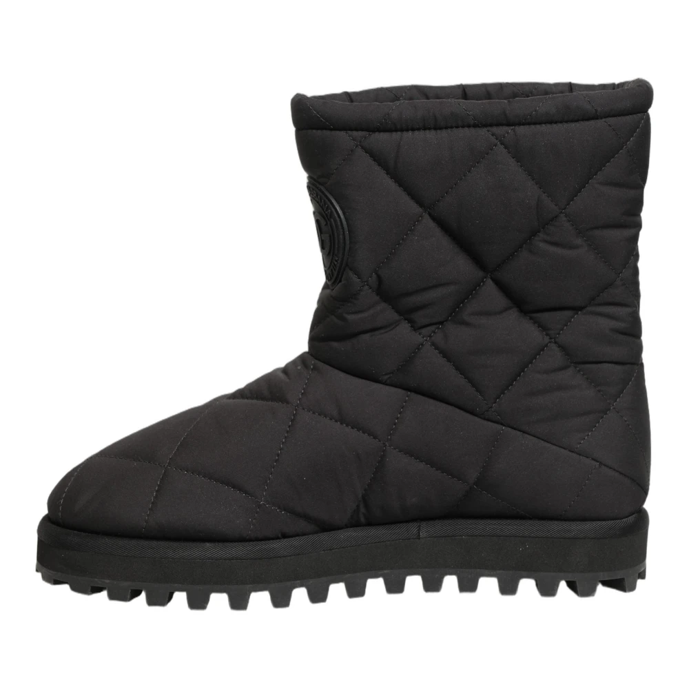 Dolce & Gabbana Women's Black Quilted Effect Mid Calf Boots - Winter Boots - 11 Uk - Shoes