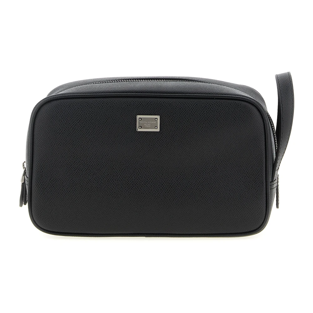 Dolce & Gabbana Men's Black Toilet Bags, One Size, Sicily Calfskin Necessaire
