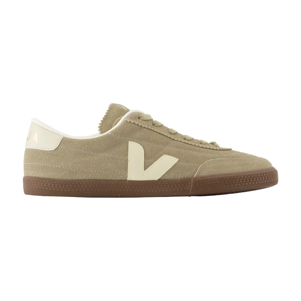 Veja Men's Green Sneakers,, Khaki Leather Trainers With Suede Details Size 4 Uk