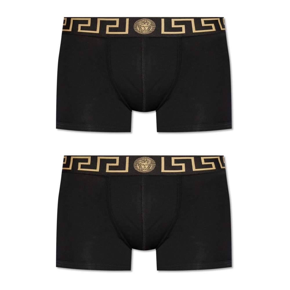Versace Twee-pack boxershorts met logo Black Heren