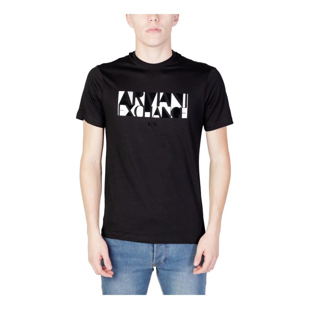 Armani Exchange Zwart Bedrukt Ronde Hals T-shirt Black Heren