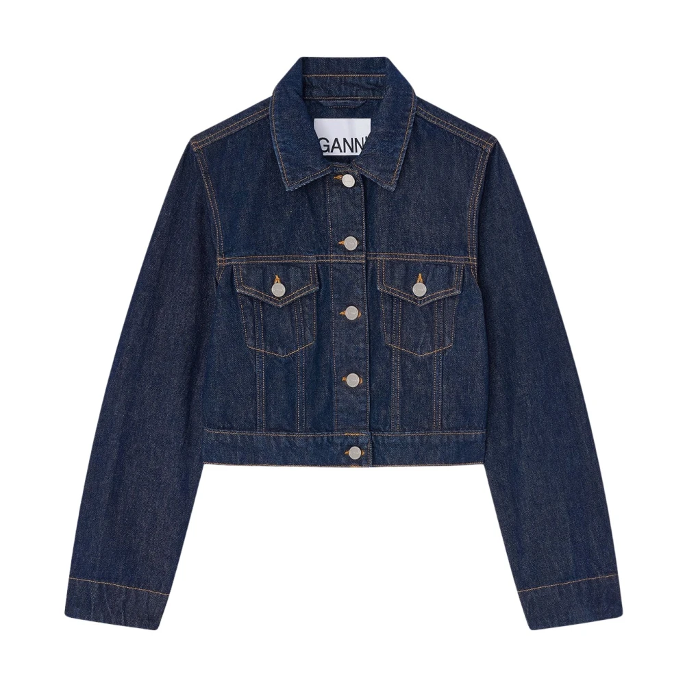 Ganni Women's Navy Jacket In Rinse Denim - Organic Cotton Size 42 - Image 4