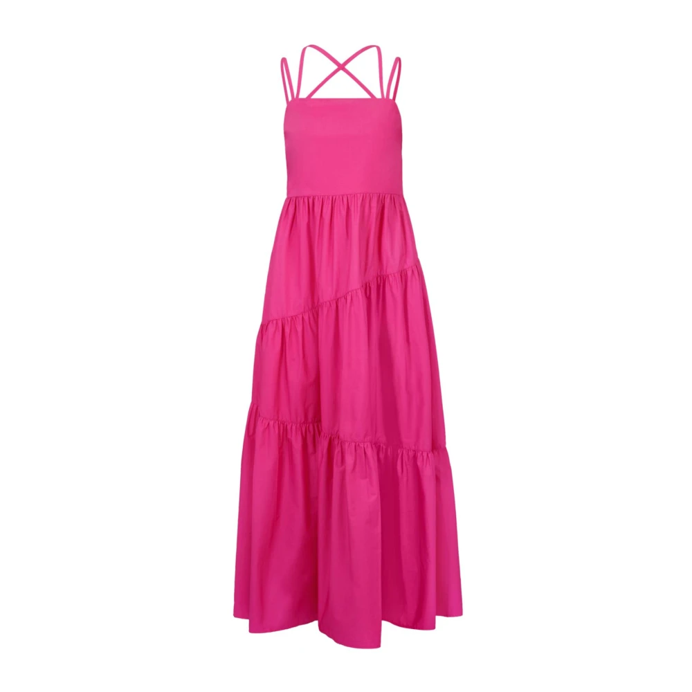 Hugo Boss Korsrem Bomull Maxi Klänning i Fuchsia Pink, Dam