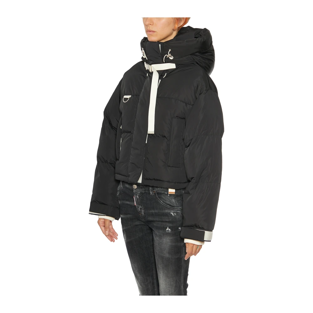 Shoreditch SKI Club Korte gewatteerde jas met capuchon Black Dames