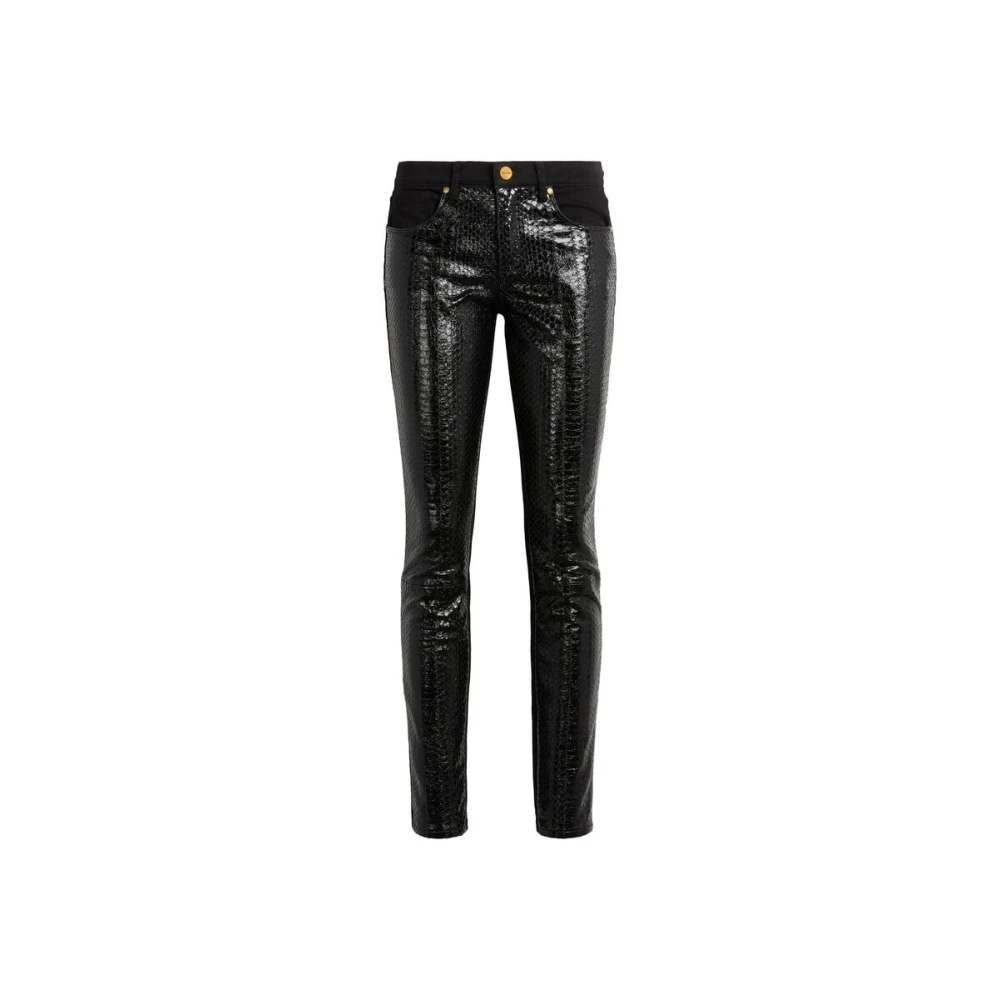 Roberto Cavalli Python-Effect Skinny Jeans met Zichtbare Naden Black Dames