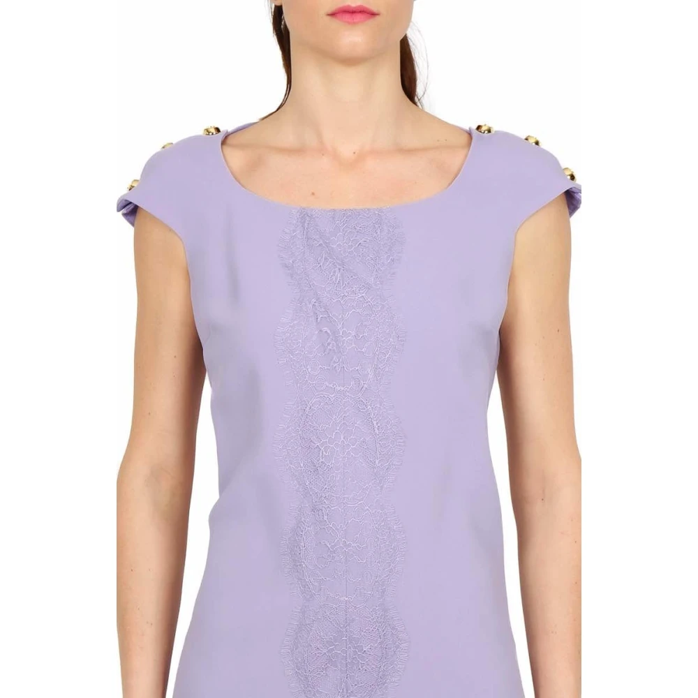 Elisabetta Franchi Lavendel Kant Mouwloze Jurk Purple Dames