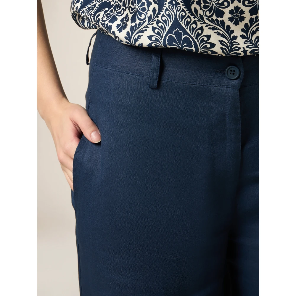 Oltre Wijde Linnen Broek Blue Dames