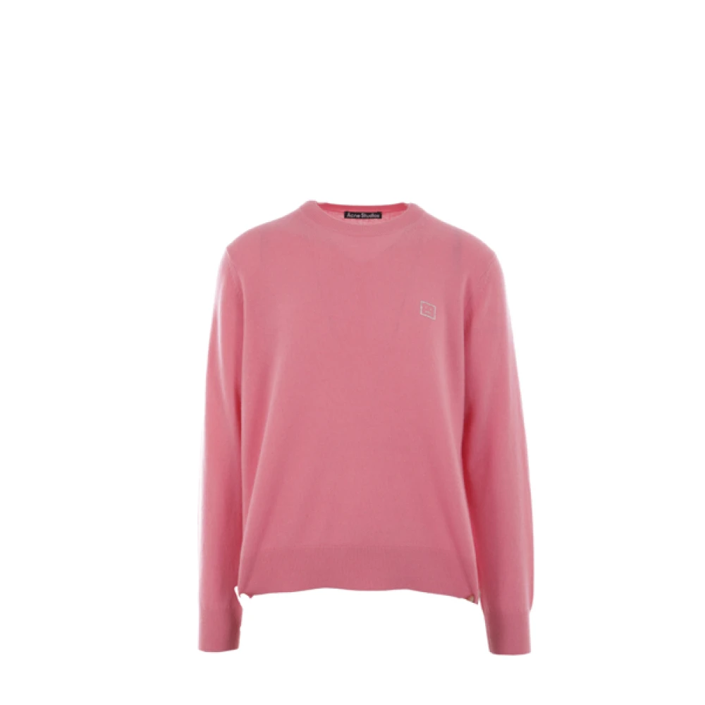 Acne Studios Roze Wollen Gebreide Face Logo Trui Pink Heren