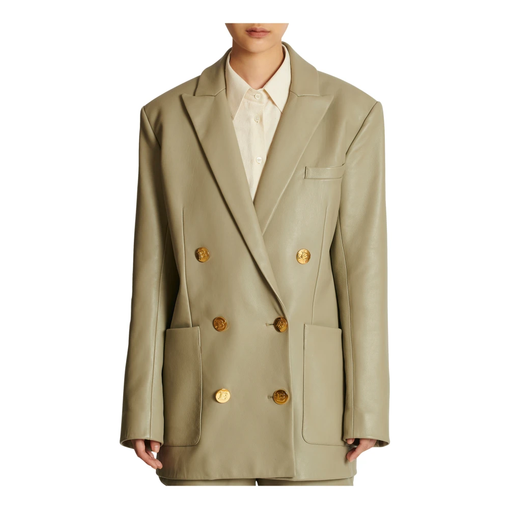 Balmain Leren Blazer Jas Beige Dames