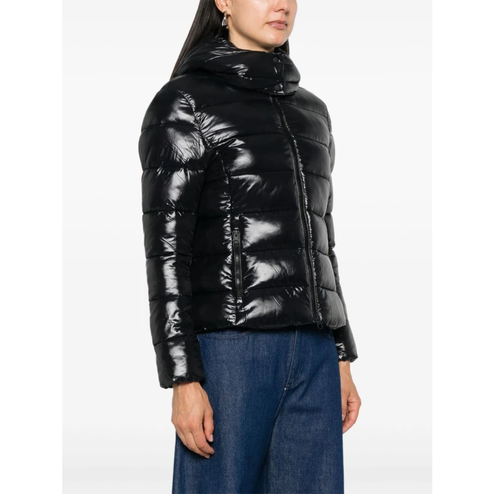 Save The Duck Zwarte winddichte afneembare capuchonjas Black Dames