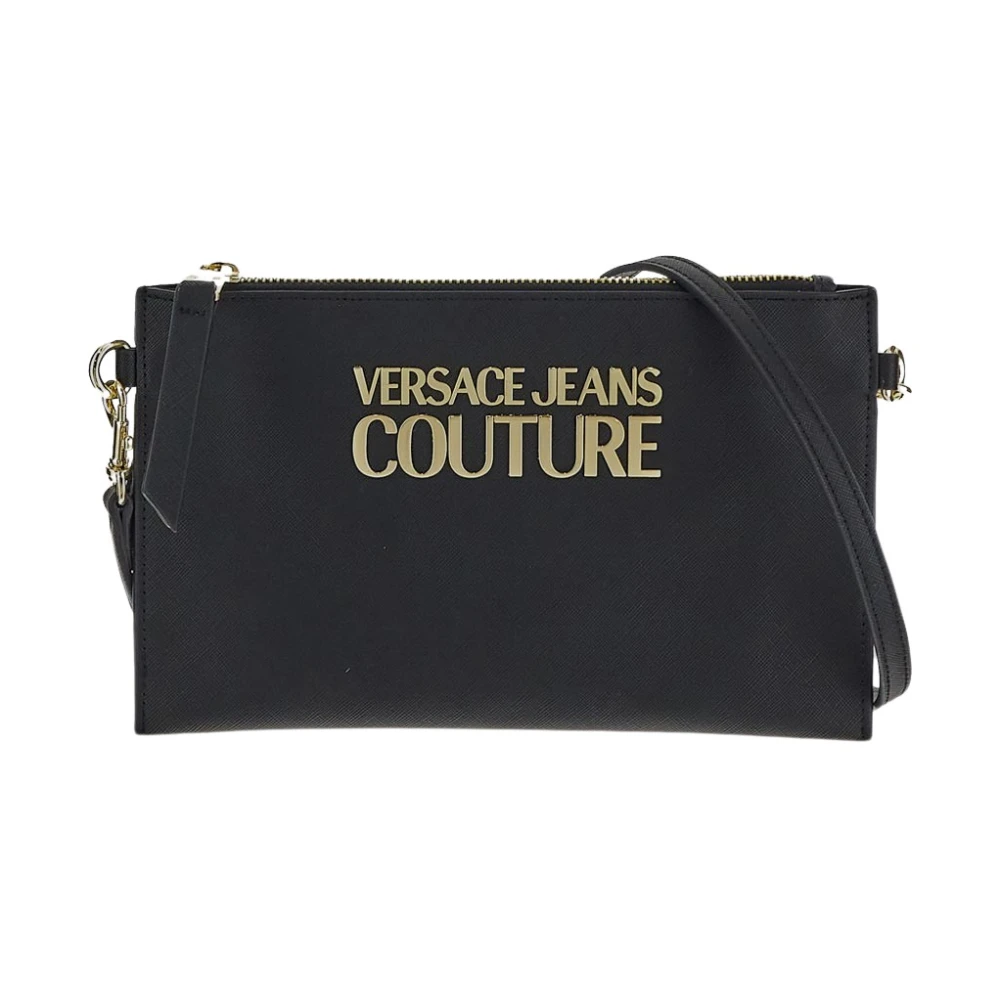 Versace Jeans Couture Zwarte Metallic Logo Clutch Tas Black Dames