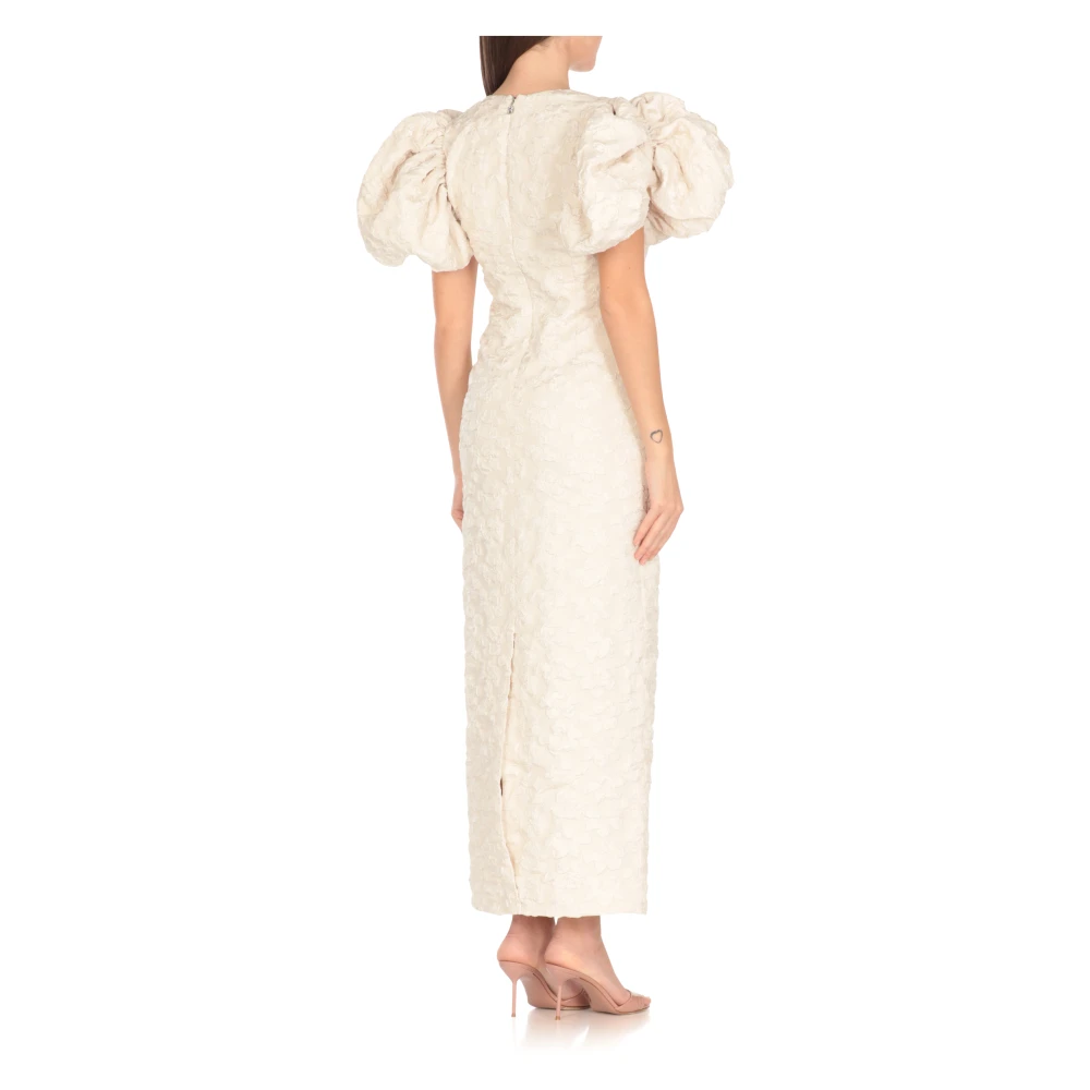 Rotate Birger Christensen Geëmbosseerde Bloemen Ivoor Jurk Beige Dames