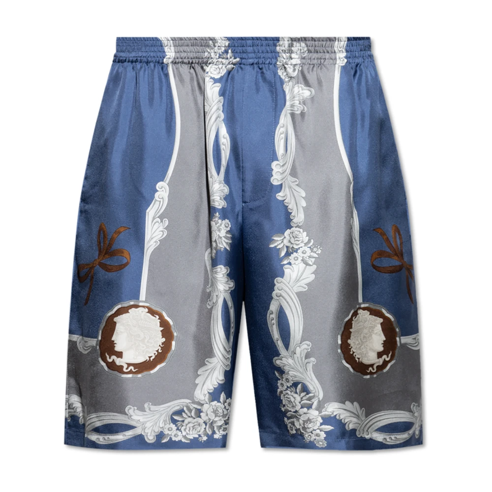 Versace Men's Blue Silk Shorts With Medusa Cameo Print