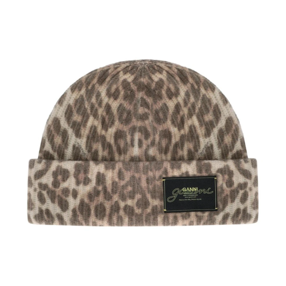 Ganni Beige Accessories, Female, One Size, Oversized Wool Rib Knit Beanie