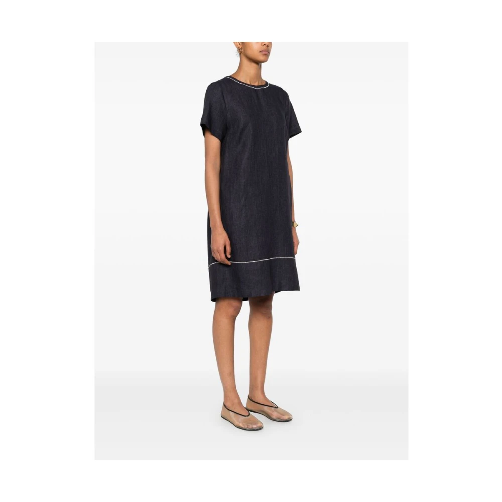 PESERICO Midnight Blue Crew Neck Jurk Blue Dames