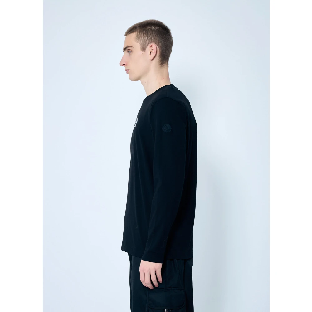 Moncler Katoenen Jersey Logo Print Longsleeve T-shirt Black Heren